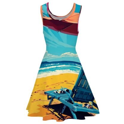 Women's Sleeveless Wide Dress/Hem Skater Skirt Beach Pop Art 2 - Image 4