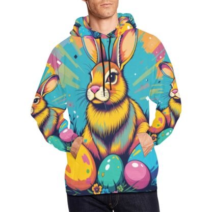Men's All Over Print Hoodie (USA Size) Easter Bunny Pop-Art 2 - Image 4