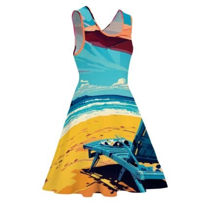 Women's Sleeveless Wide Dress/Hem Skater Skirt Beach Pop Art 2 - Image 3