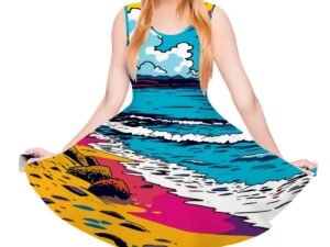 Women's Sleeveless Wide Dress/Hem Skater Skirt Beach Pop Art 4