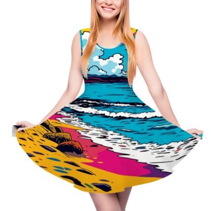 Women's Sleeveless Wide Dress/Hem Skater Skirt Beach Pop Art 4