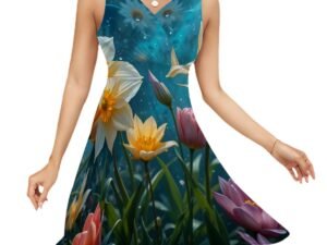 Sleeveless V Neck Dress Daffodils Tulips 1