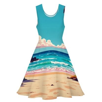 Women's Sleeveless Wide Dress/Hem Skater Skirt Beach Pop Art 9 - Image 2