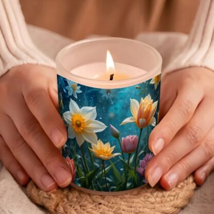Frosted Jar Scented Candle with Lid (6oz) Happy Easter 3 Daffodils Tulips 1a - Image 4