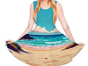 Women's Sleeveless Wide Dress/Hem Skater Skirt Beach Pop Art 9