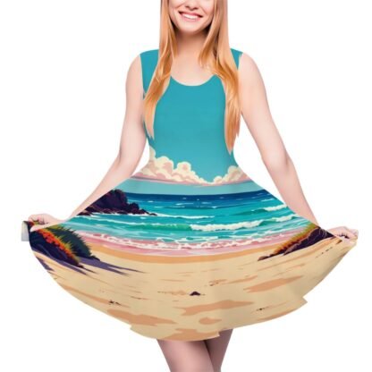 Women's Sleeveless Wide Dress/Hem Skater Skirt Beach Pop Art 9