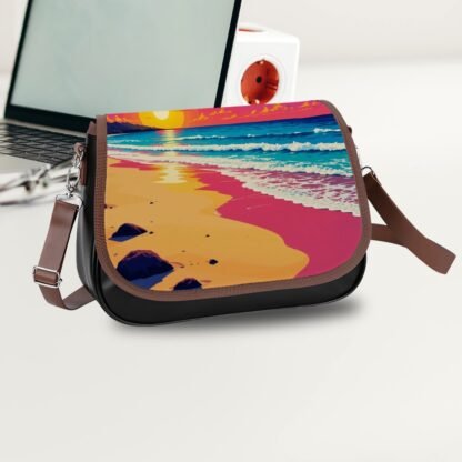 Leather Shoulder Bag Beach Pop Art 5 - Image 5