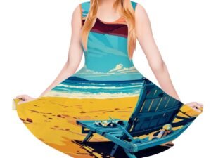 Women's Sleeveless Wide Dress/Hem Skater Skirt Beach Pop Art 2