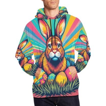 Men's All Over Print Hoodie (USA Size) Easter Bunny Pop-Art 1 - Image 4