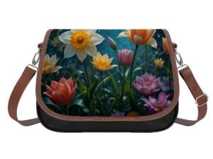 Leather Shoulder Bag Beach Pop Art 5 Daffodils Tulips 1a - One Size