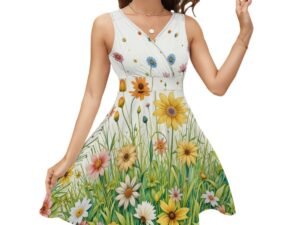 Sleeveless V Neck Dress Flowers 3