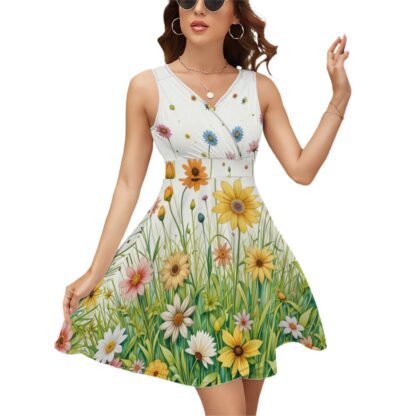 Sleeveless V Neck Dress Flowers 3