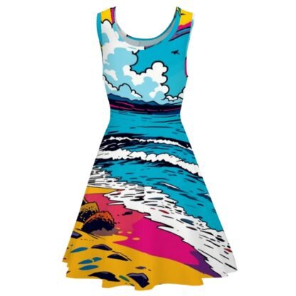 Women's Sleeveless Wide Dress/Hem Skater Skirt Beach Pop Art 4 - Image 4