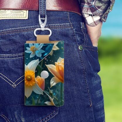Leather Key Holder Daffodils Tulips 1a - Image 3
