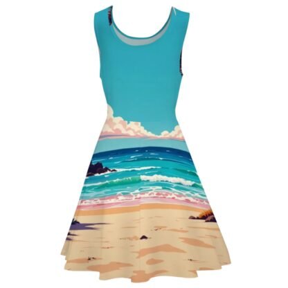 Women's Sleeveless Wide Dress/Hem Skater Skirt Beach Pop Art 9 - Image 4
