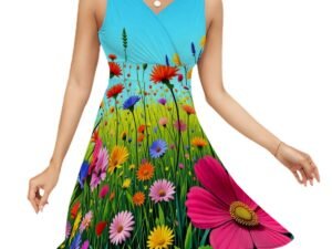 Sleeveless V Neck Dress  Wild Flowers 10