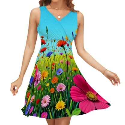 Sleeveless V Neck Dress  Wild Flowers 10