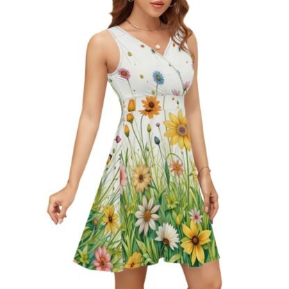 Sleeveless V Neck Dress Flowers 3 - Image 2