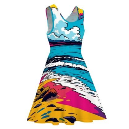 Women's Sleeveless Wide Dress/Hem Skater Skirt Beach Pop Art 4 - Image 3