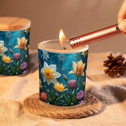 Frosted Jar Scented Candle with Lid (6oz) Happy Easter 3 Daffodils Tulips 1a - Image 5