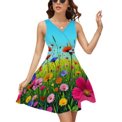 Sleeveless V Neck Dress  Wild Flowers 10 - Image 4