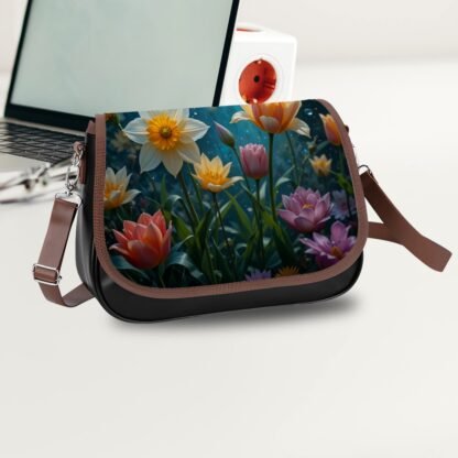 Leather Shoulder Bag Beach Pop Art 5 Daffodils Tulips 1a - Image 5