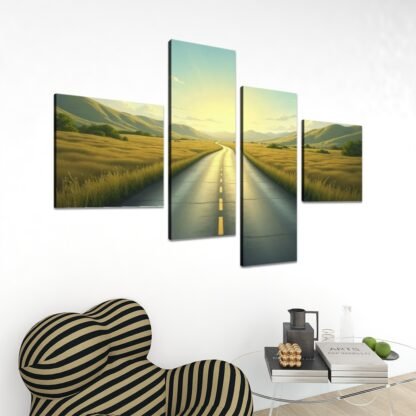 Longest Road 4 Panels Canvas Prints Wall Art - Image 4
