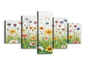 "Flowers 3" 5 Panels Canvas Prints Wall Art