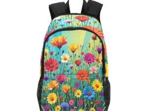 Flowers 9 Fabric Backpack with Side Mesh Pockets