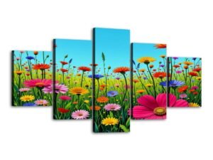 "Flowers 10" 5 Panels Canvas Prints Wall Art
