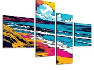"Beach Pop Art 4" 4 Panels Canvas Prints Wall Art