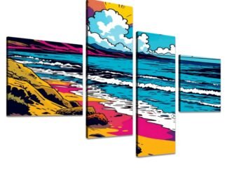 Beach Pop Art 4 4 Panels Canvas Prints Wall Art