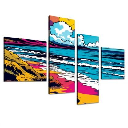 Beach Pop Art 4 4 Panels Canvas Prints Wall Art