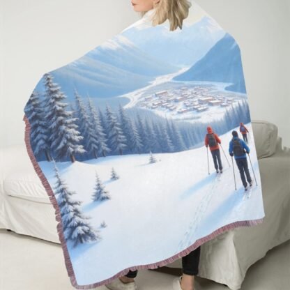 Skiing 1 Ultra-Soft Mixed Pink Fringe Blanket 60x80 inch - Image 2