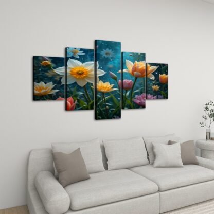 5 Panels Canvas Prints Wall Art Daffodils Tulips 1a - Image 3