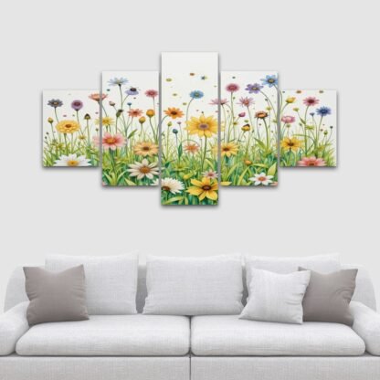 5 Panels Canvas Prints Wall Art Flowers 3d - Image 2