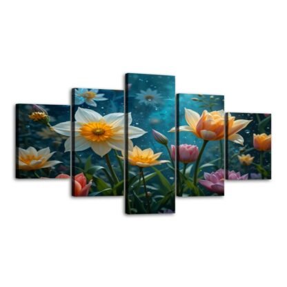 5 Panels Canvas Prints Wall Art Daffodils Tulips 1a