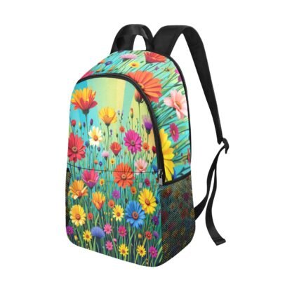 Flowers 9 Fabric Backpack with Side Mesh Pockets - Image 3