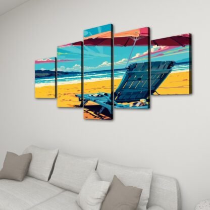 5 Panels Canvas Prints Wall Art Beach Pop Art 2 - Image 4