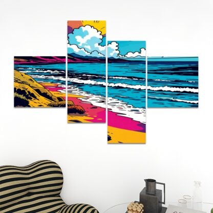 Beach Pop Art 4 4 Panels Canvas Prints Wall Art - Image 2