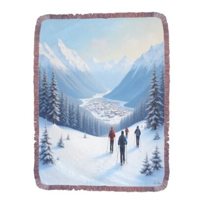 Skiing 1 Ultra-Soft Mixed Pink Fringe Blanket 60x80 inch