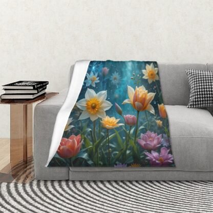 Daffodils Tulips 1a 320 GSM Thick Flannel Throw Blanket 60"x50" - Image 3