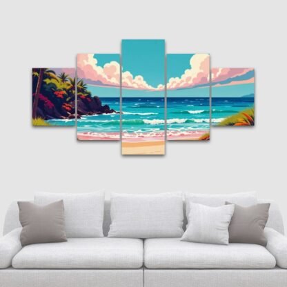 5 Panels Canvas Prints Wall Art Beach Pop Art 9 - Image 2