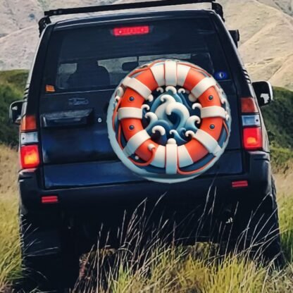 Cartoon Waves Life Buoy Spare Tire Cover - Image 3