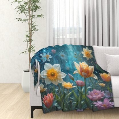 Daffodils Tulips 1a 320 GSM Thick Flannel Throw Blanket 60"x50" - Image 2