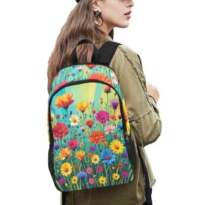 Flowers 9 Fabric Backpack with Side Mesh Pockets - Image 4