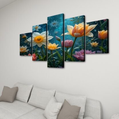 5 Panels Canvas Prints Wall Art Daffodils Tulips 1a - Image 4
