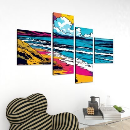 Beach Pop Art 4 4 Panels Canvas Prints Wall Art - Image 4