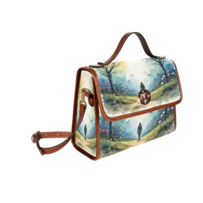 Lone Walking On Path Waterproof Canvas Bag-Brown - Image 3