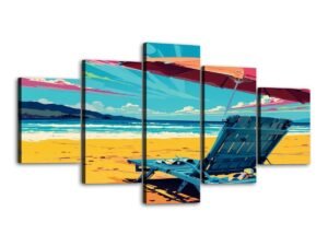 "Beach Pop Art 2" 5 Panel Canvas Prints Wall Art